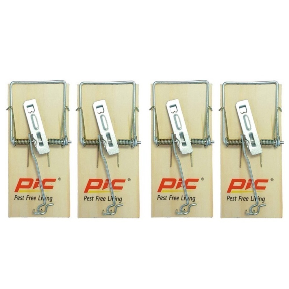 Pic Mousetraps Wood Traps Easy and Disposable Pack of 4 Wood Traps